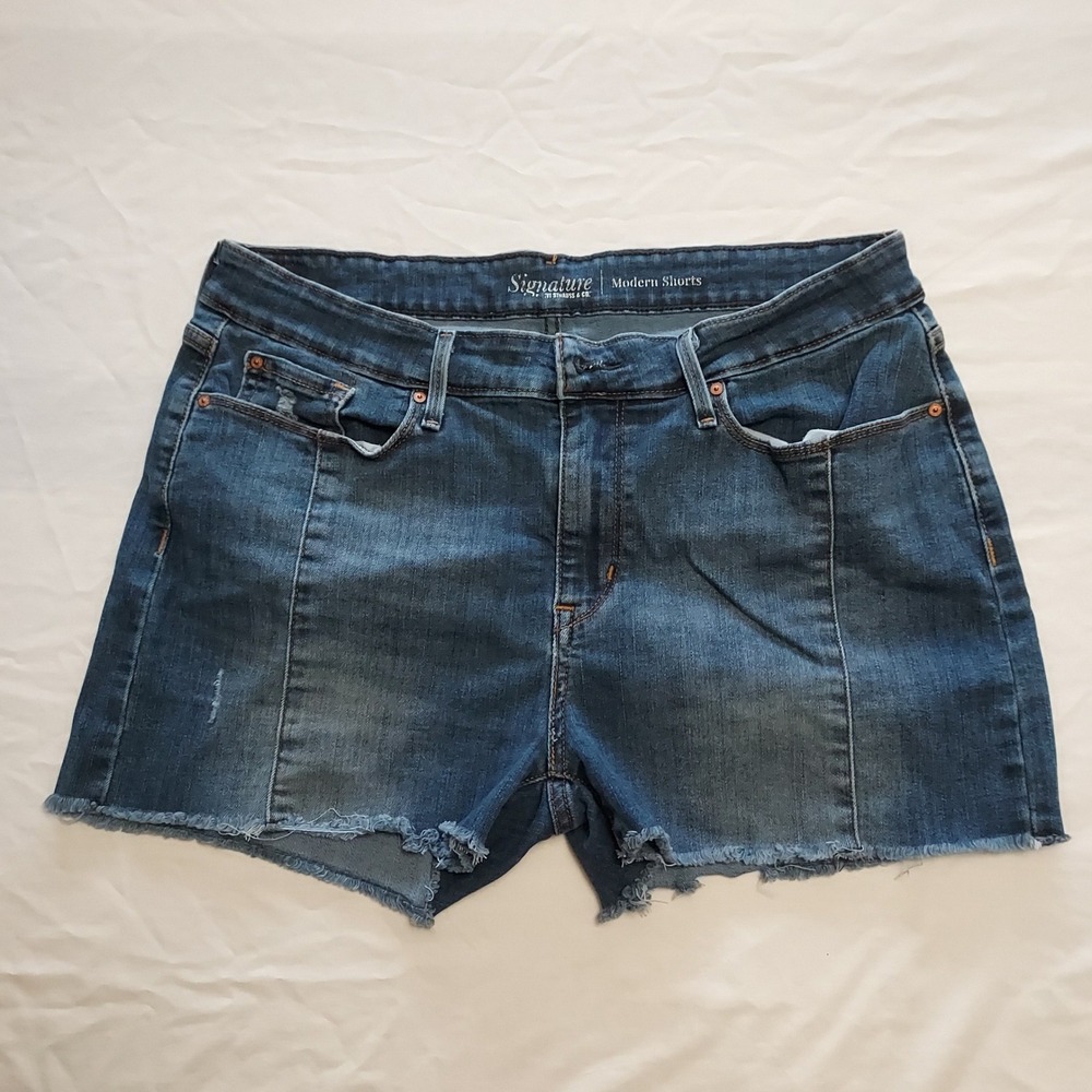 Signature by Levi Strauss & Co Womens Modern Shorts Blue Denim Raw Hem Sz 12